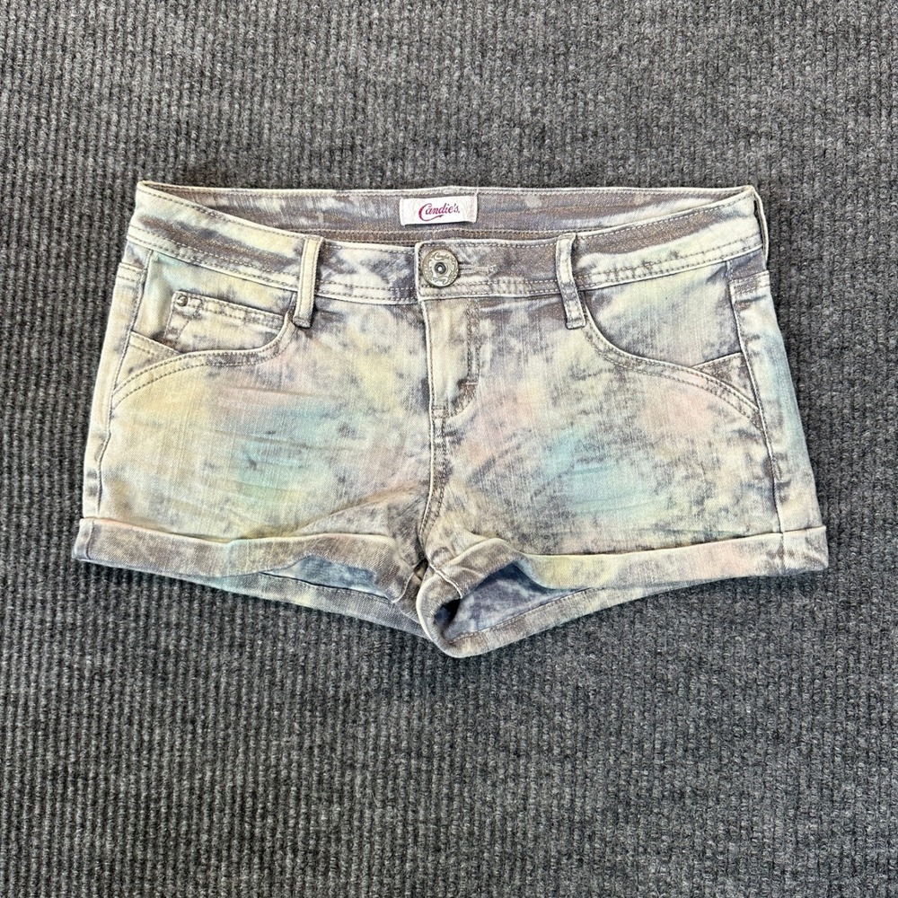 Candie's‎ Acid Wash Denim Shorts Size 3 Multicolor Pastel Cotton Blend